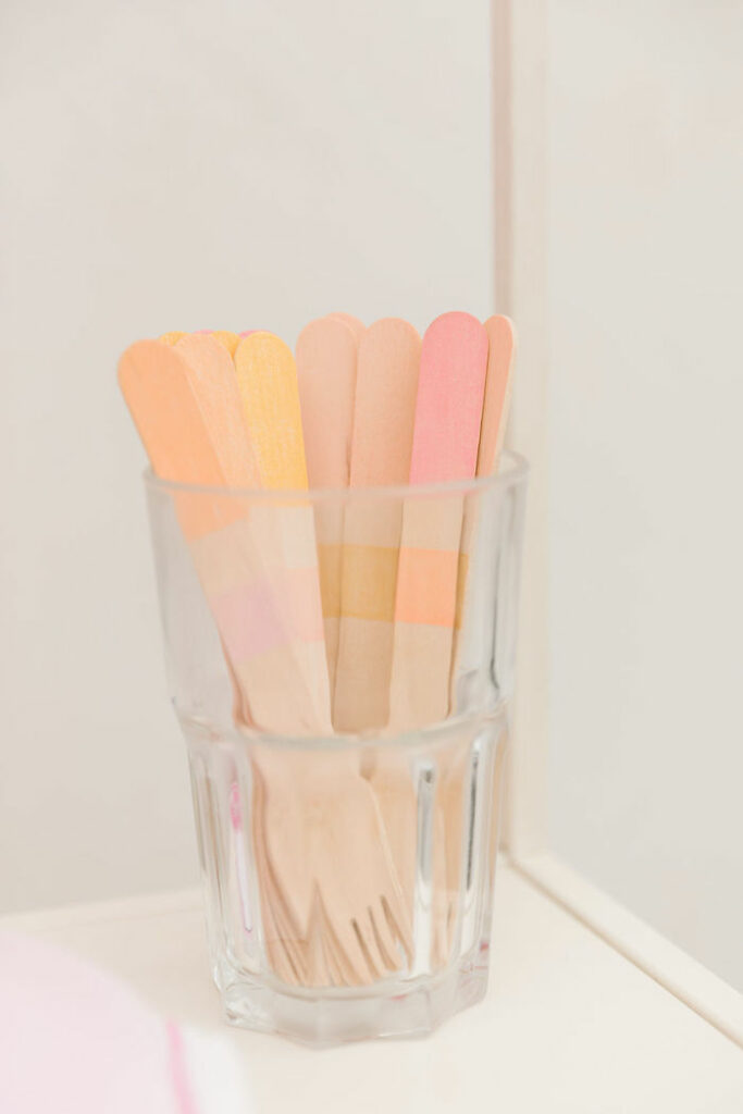 Wooden Forks striped with pastels from a Hello Kitty Party on Kara's Party Ideas | KarasPartyIdeas.com