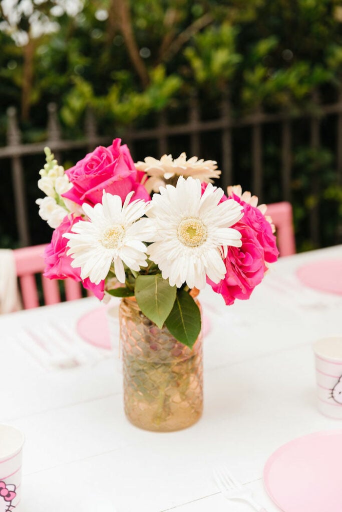 Pink + White Blooms from a Hello Kitty Party on Kara's Party Ideas | KarasPartyIdeas.com
