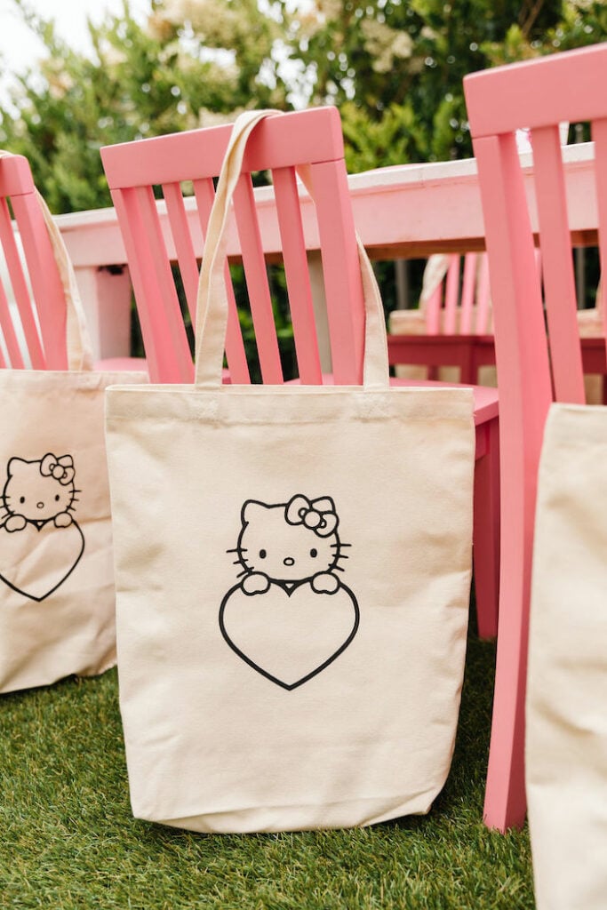 Canvas Hello Kitty Favor Bags from a Hello Kitty Party on Kara's Party Ideas | KarasPartyIdeas.com