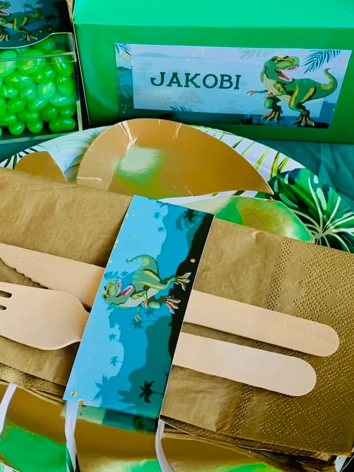 Dinosaur Themed Flatware Pack from a Rawrsome Dinosaur Party on Kara's Party Ideas | KarasPartyIdeas.com