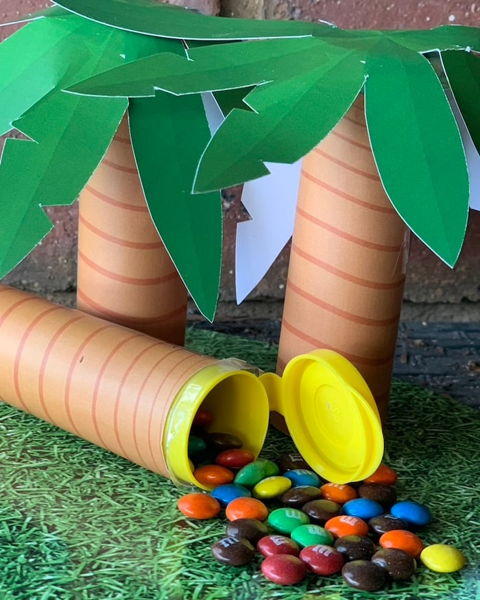 Tree Candy Favor Tubes from a Rawrsome Dinosaur Party on Kara's Party Ideas | KarasPartyIdeas.com