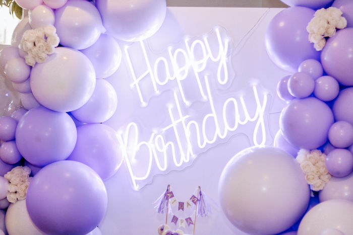 Neon Happy Birthday Sign from a Spa Party on Kara's Party Ideas | KarasPartyIdeas.com