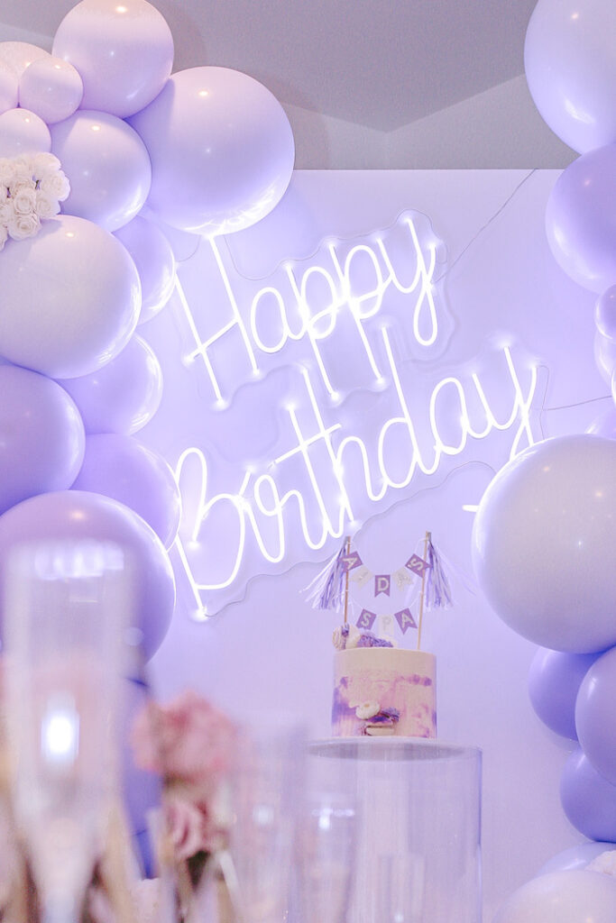 Neon Happy Birthday Sign from a SSpa Party on Kara's Party Ideas | KarasPartyIdeas.com