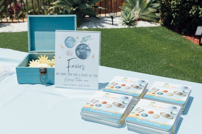 Favor Table from a Trip Around The Sun Outer Space Party on Kara's Party Ideas | KarasPartyIdeas.com