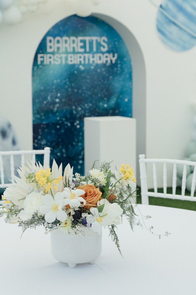Guest table from a Trip Around The Sun Outer Space Party on Kara's Party Ideas | KarasPartyIdeas.com