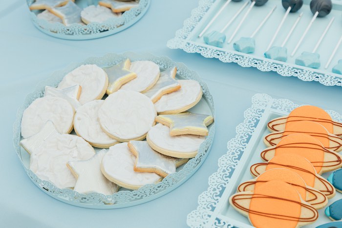 Space themed cookies from a Trip Around The Sun Outer Space Party on Kara's Party Ideas | KarasPartyIdeas.com