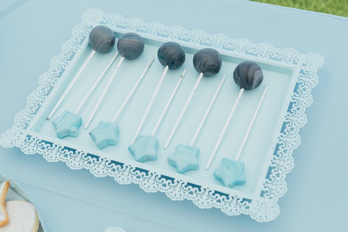 Space themed cake pops from a Trip Around The Sun Outer Space Party on Kara's Party Ideas | KarasPartyIdeas.com