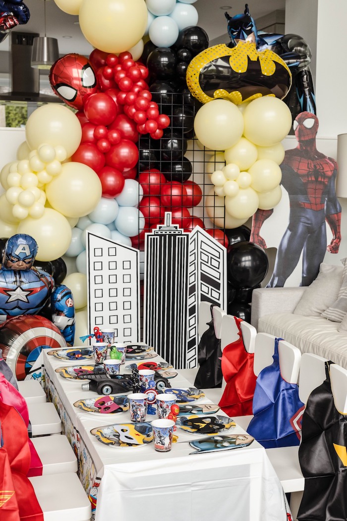 Kara's Party Ideas Big 4 Superhero Party | Kara's Party Ideas