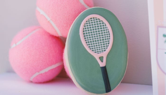 Tennis Racket Cookie from a Sweet 16 Tennis Party via Kara's Party Ideas | KarasPartyIdeas.com