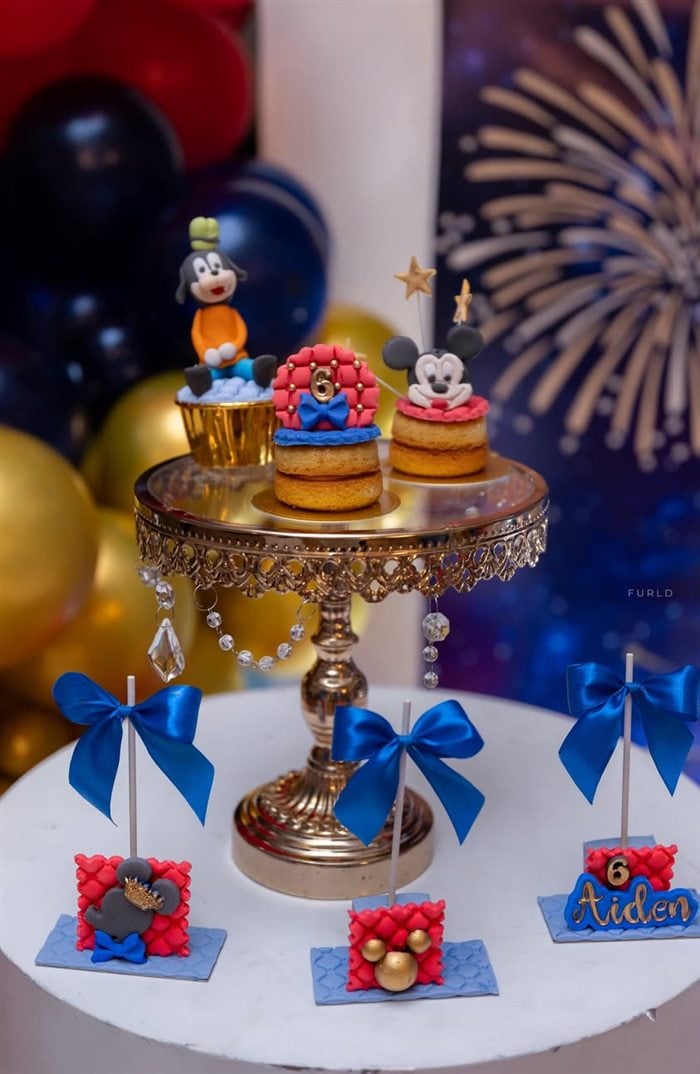 Royal character dessert stand with Mickey Minnie and Donald Duck sweets