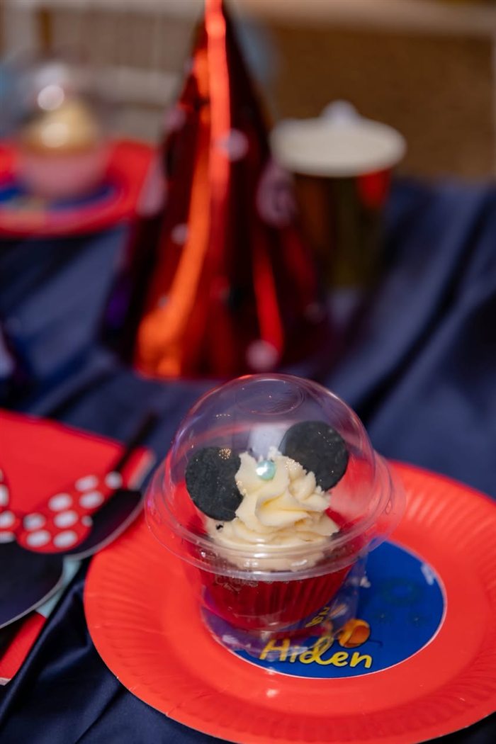 Personalized Aiden dessert cup with Mickey Mouse topper