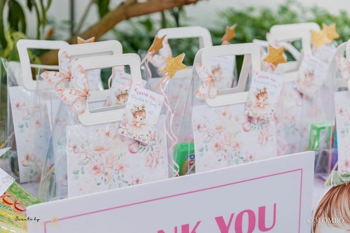Personalized floral fairy favor bags for party guests